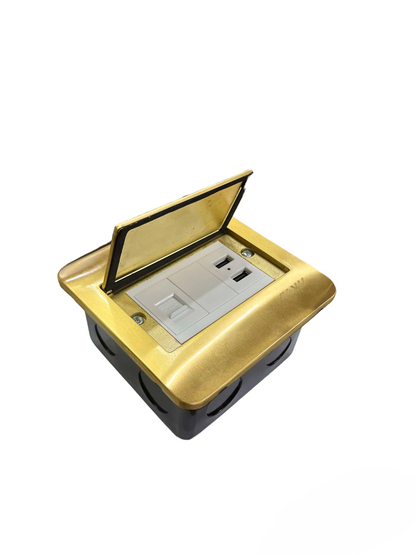 Royu Floor Outlet 2 Port USB Outlet 2100mAh with gold cover and dual power sockets