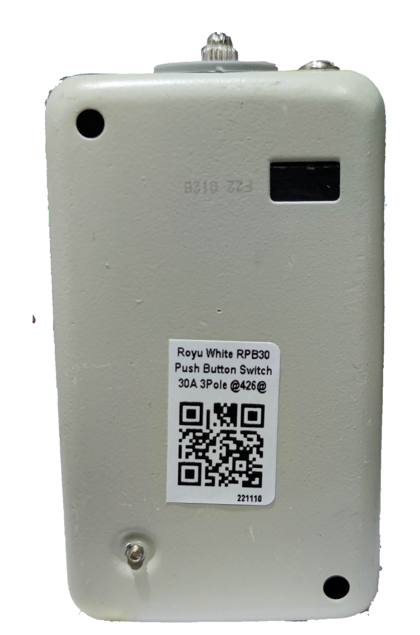 Royu Push Button Switch 30A 250V 3 Pole white electrical switch with QR code on front panel