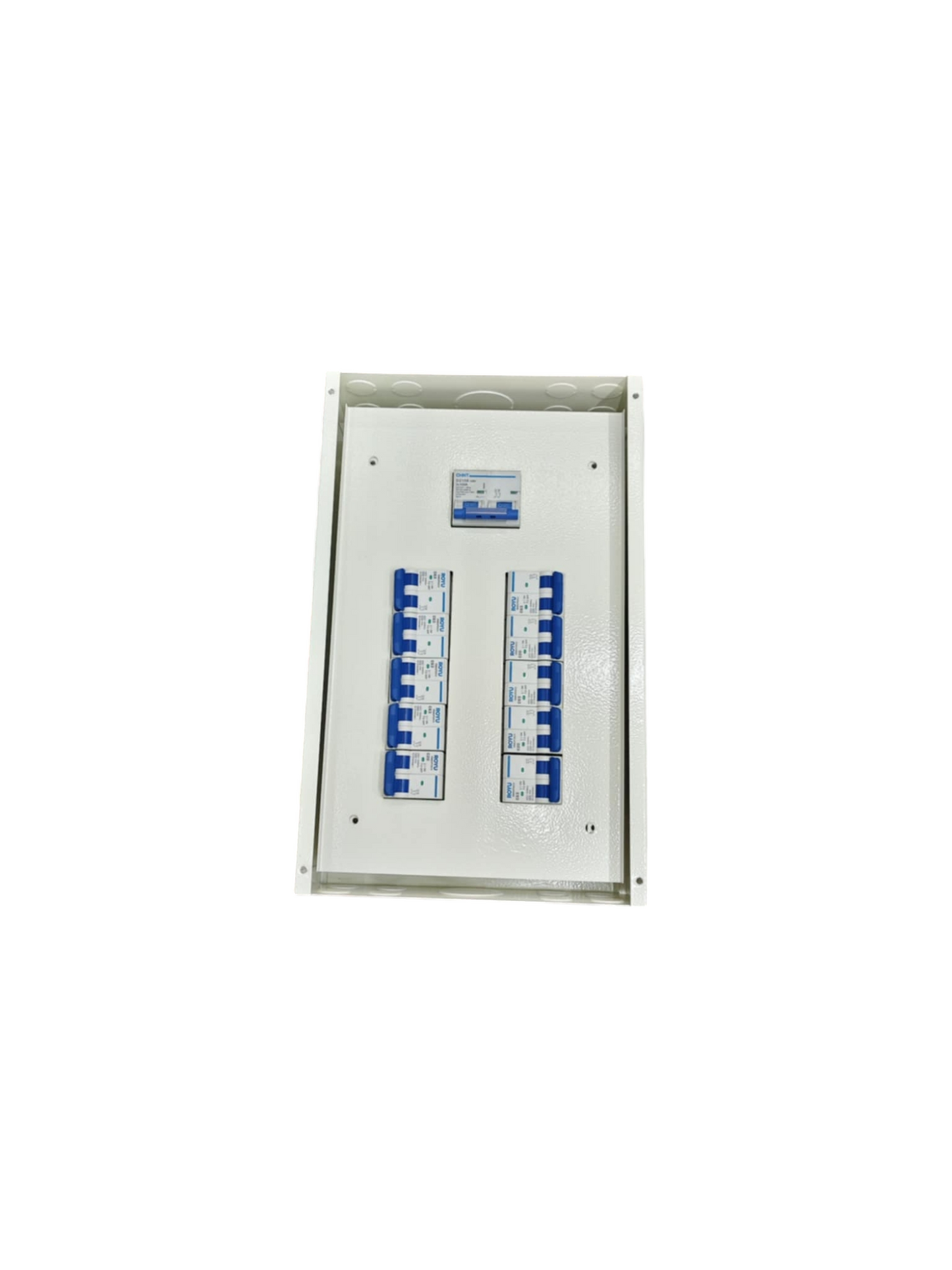 Royu 2 pole panel board for MCB with 100A Main white metal enclosure with dual MCB rows and 100A main