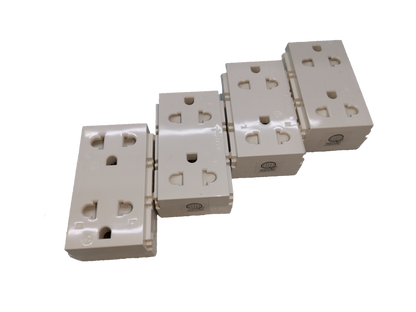 Royu Universal Duplex Outlet with Shutter featuring multiple white power points and universal plug sockets