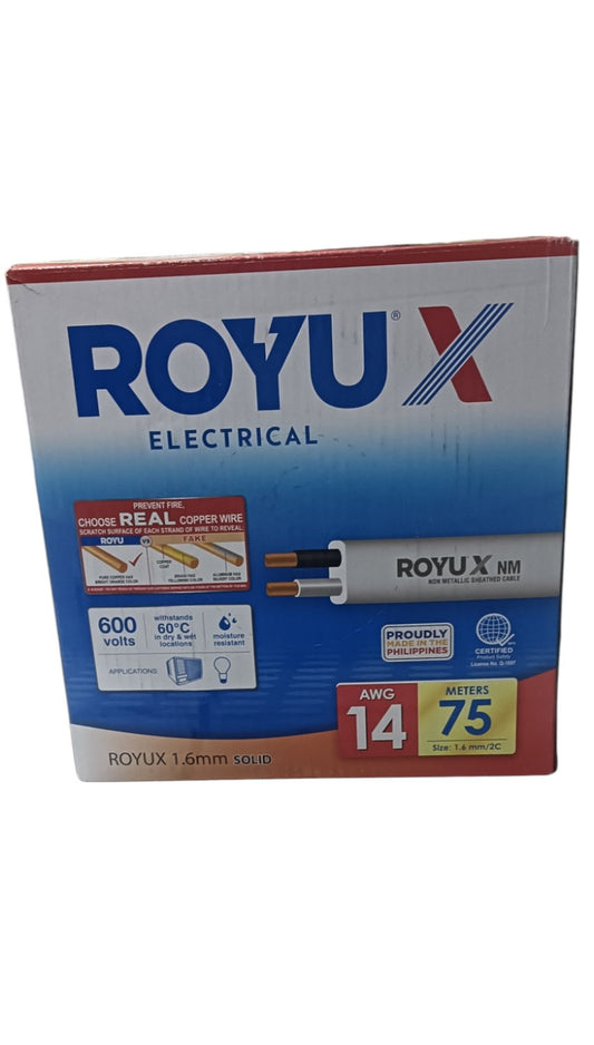 Royu Romex Cable Duplex Flat Solid 2C 75 Meters Box with AWG 14 rating for electrical projects
