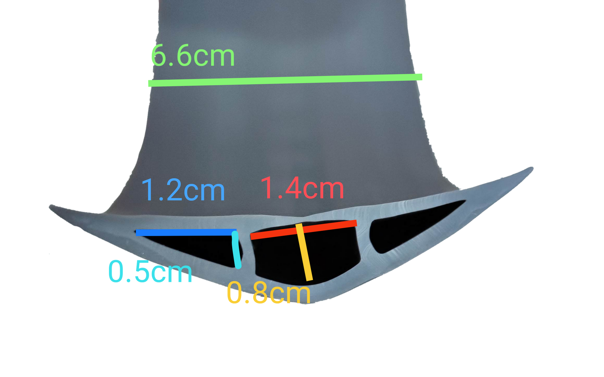 Grippes rubber floor molding 15 feet length cross section with measurements for cable management