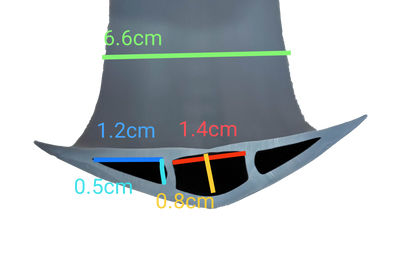 Grippes rubber floor molding 15 feet length cross section with measurements for cable management