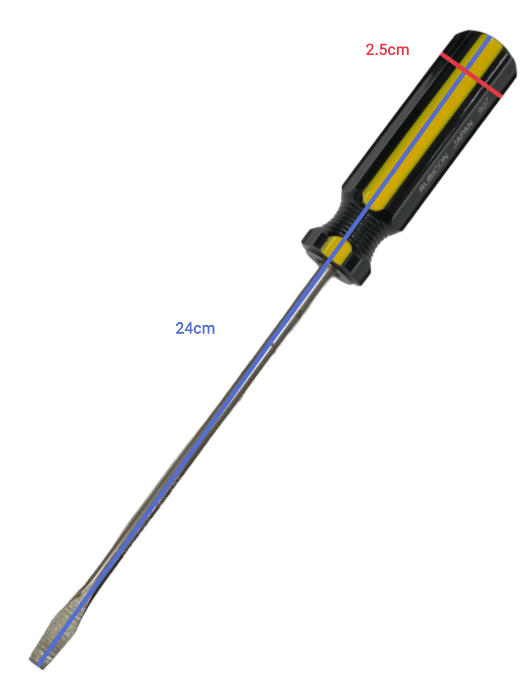 Rubicon 6 inch flat head screwdriver with yellow and black handle for precision hand tool use