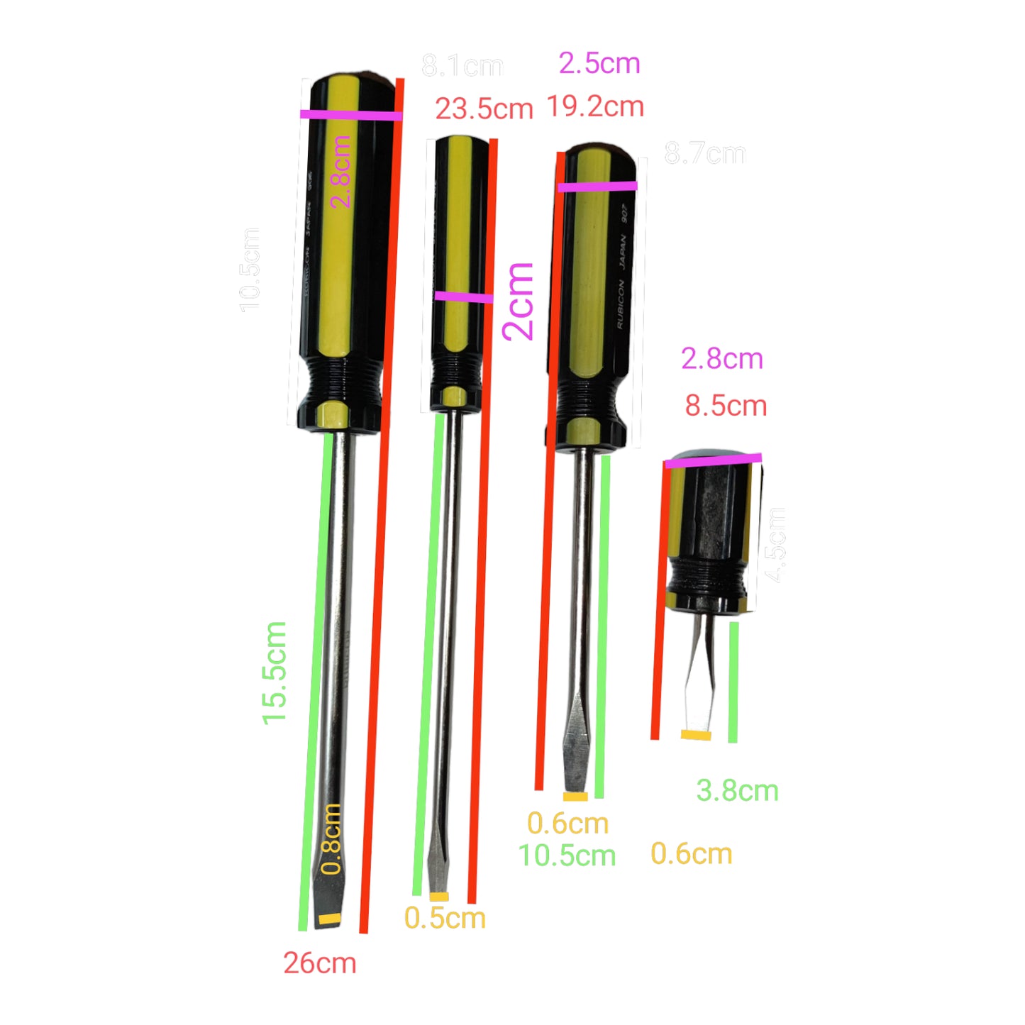 Rubicon 7pcs Screw Driver Set with various sizes and ergonomic handles for comfortable use