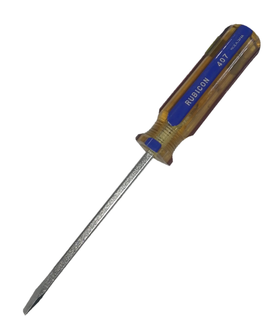 Rubicon Flat Head Screw Driver 407 100mm with clear handle and steel blade for precision screwing