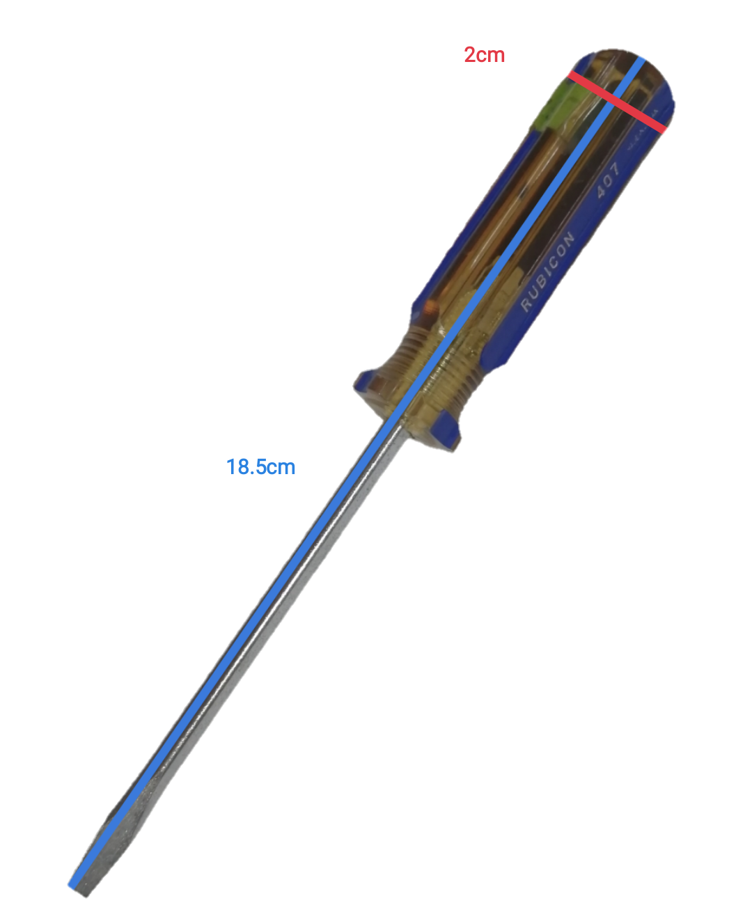 Rubicon Flat Head Screw Driver 407 100mm with clear handle and metal shaft for precise fastening