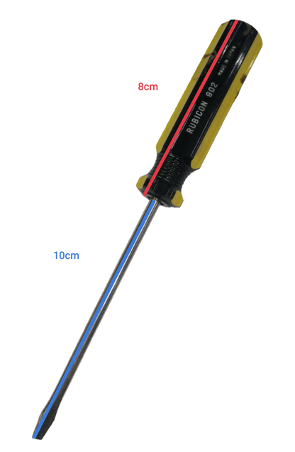 Rubicon Flat Head Screw Driver 902 100mm with black and yellow handle and metal shaft