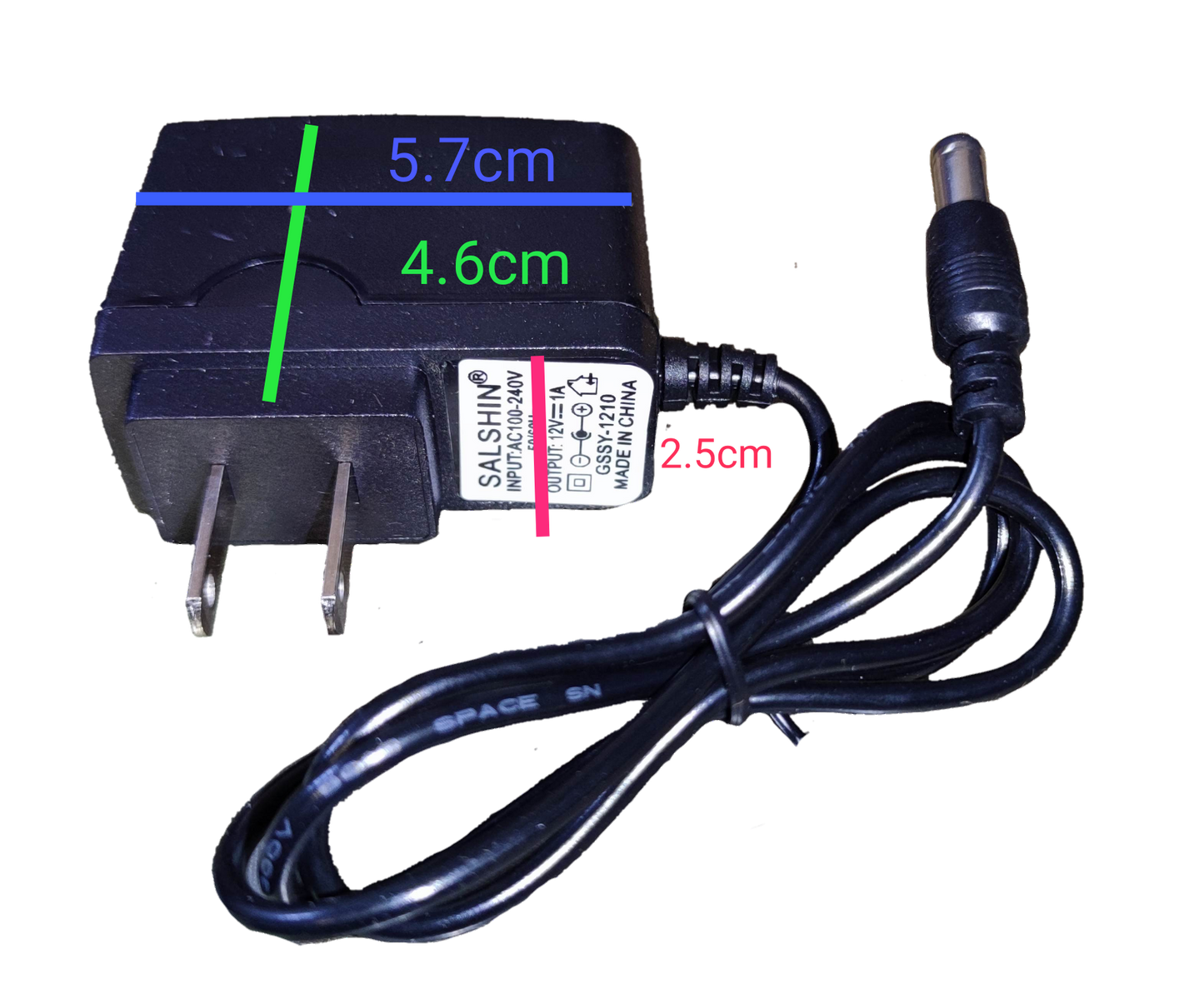 Grippes AC DC adaptor 12V 1A Crown Plug with compact design and 5.7cm length for reliable power supply