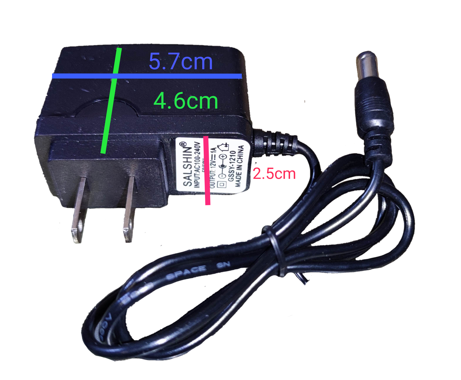 Grippes AC DC adaptor 12V 1A Crown Plug with compact design and 5.7cm length for reliable power supply
