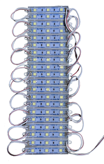12V LED module daylight 6500K blue circuit board with multiple bright LED chips and white connecting wires