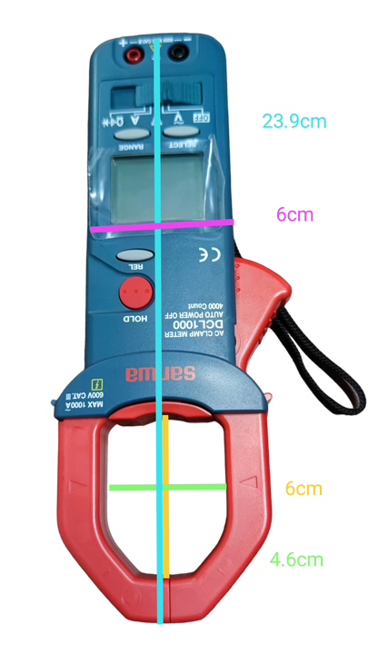 Sanwa 1000A Digital Clamp Meter with red clamp and blue body for electrical testing