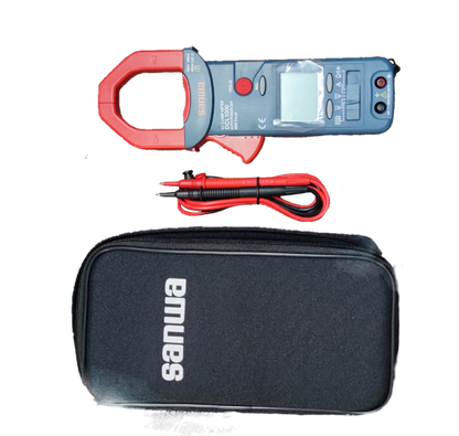 Sanwa 1000A Digital Clamp Meter with red and black test leads and black carrying case