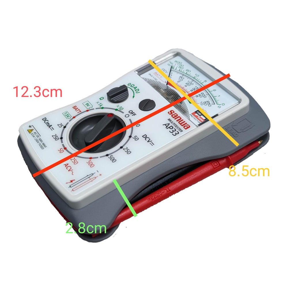 Sanwa analog pocket tester AP-33 500V AC with easy-to-read analog display and compact design for electrical testing