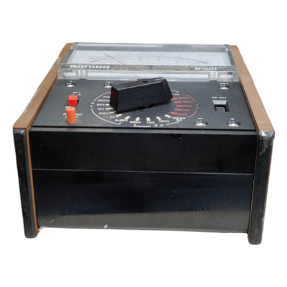 Vintage electronic device with wooden frame and Sanwa branding on a white background Sanwa Automatic Cut-Out Multi Tester Vintage Multi Power Tester N-301 (For Display on your Collection)