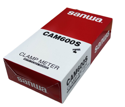 Sanwa Clamp Meter Max 600A CAM600S packaged in red and white box for electrical testing