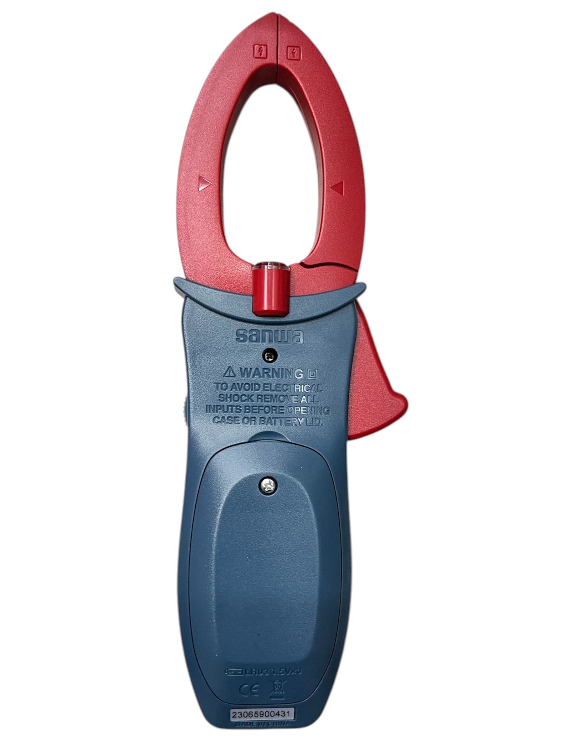 Sanwa Digital AC Clamp Meter DCM301 with red clamp and blue body for electrical testing