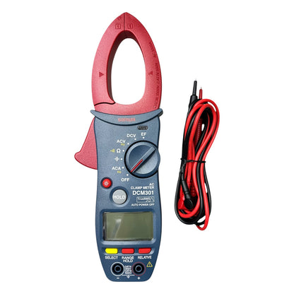 Digital clamp meter with red clamping mechanism on a white background Sanwa Digital AC Clamp Meter DCM301 Measure True RMS Method ACA 60A/600A/1000A Made In Japan Electx Electrical SUpply