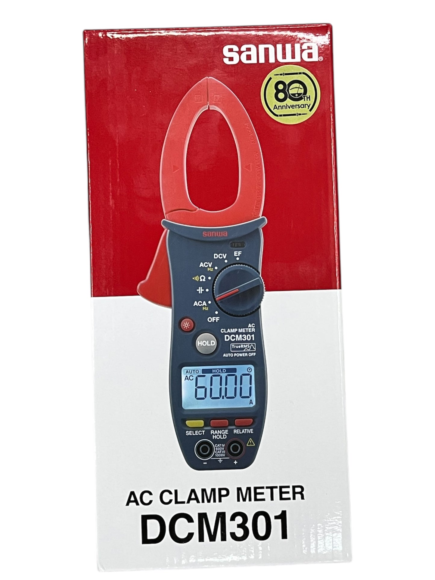 Sanwa Digital AC Clamp Meter DCM301 with large display and red clamp for electrical testing