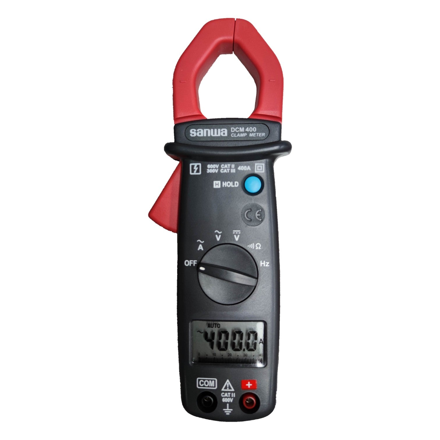 Sanwa Digital Clamp Meter DCM400 with LCD display and measurement functions for electrical testing