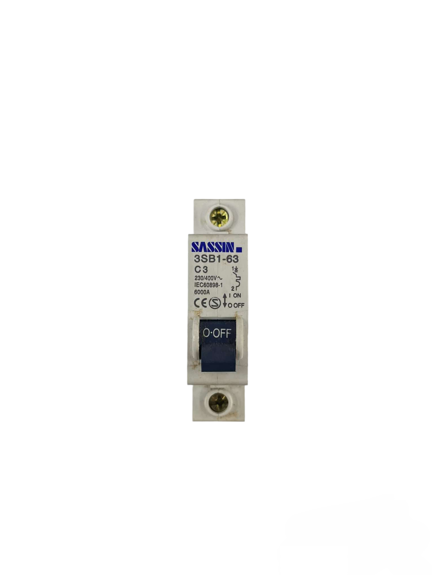 Sassin 3A 1Pole Miniature Circuit Breaker 6KAIC with on off switch and electrical specifications