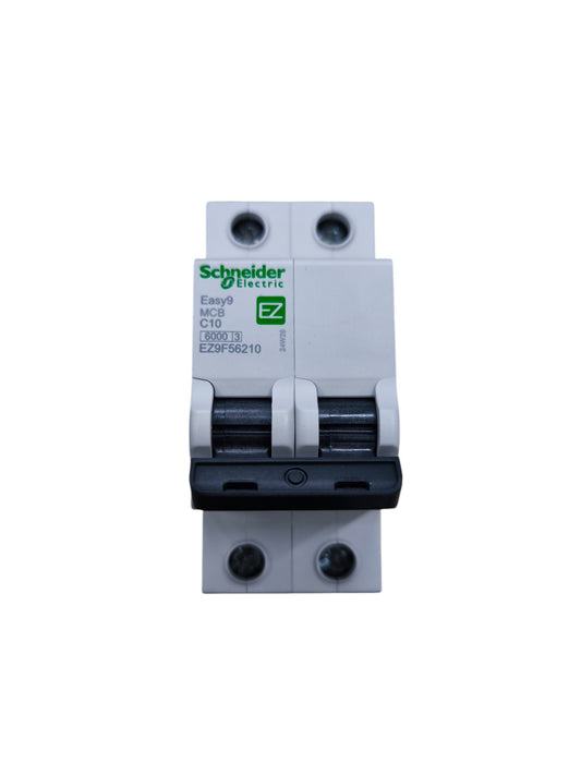 Schneider 10A 2 pole miniature circuit breaker for electrical protection in residential and commercial circuits