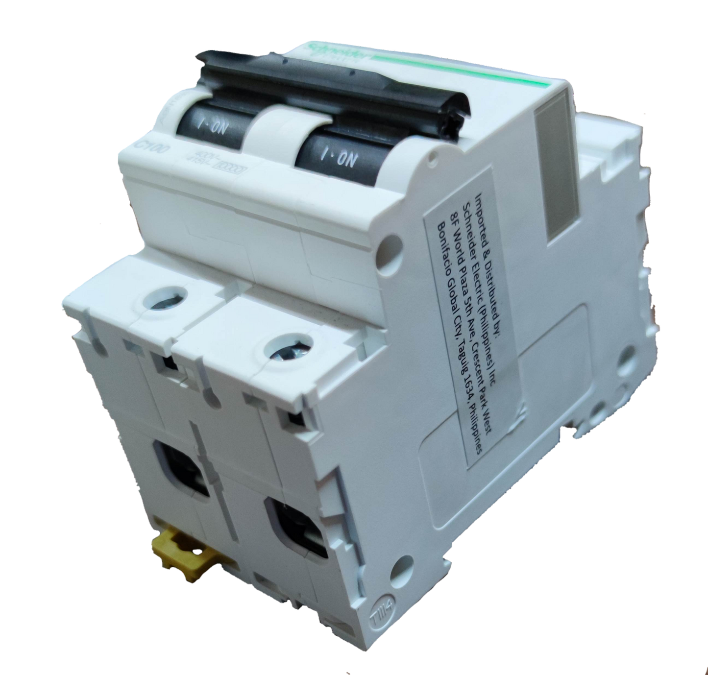 Schneider 125A Miniature Circuit Breaker 2 Pole electrical component in white with black switches