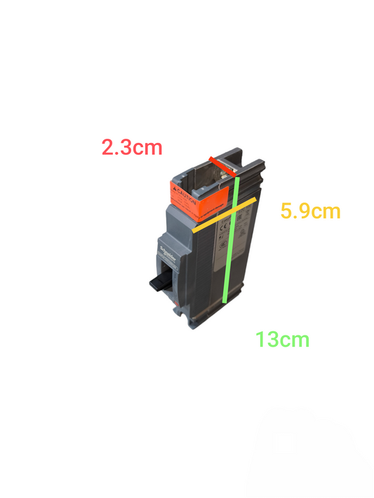 Schneider 20A 1 Pole Industrial Circuit Breaker with compact design showing dimensions