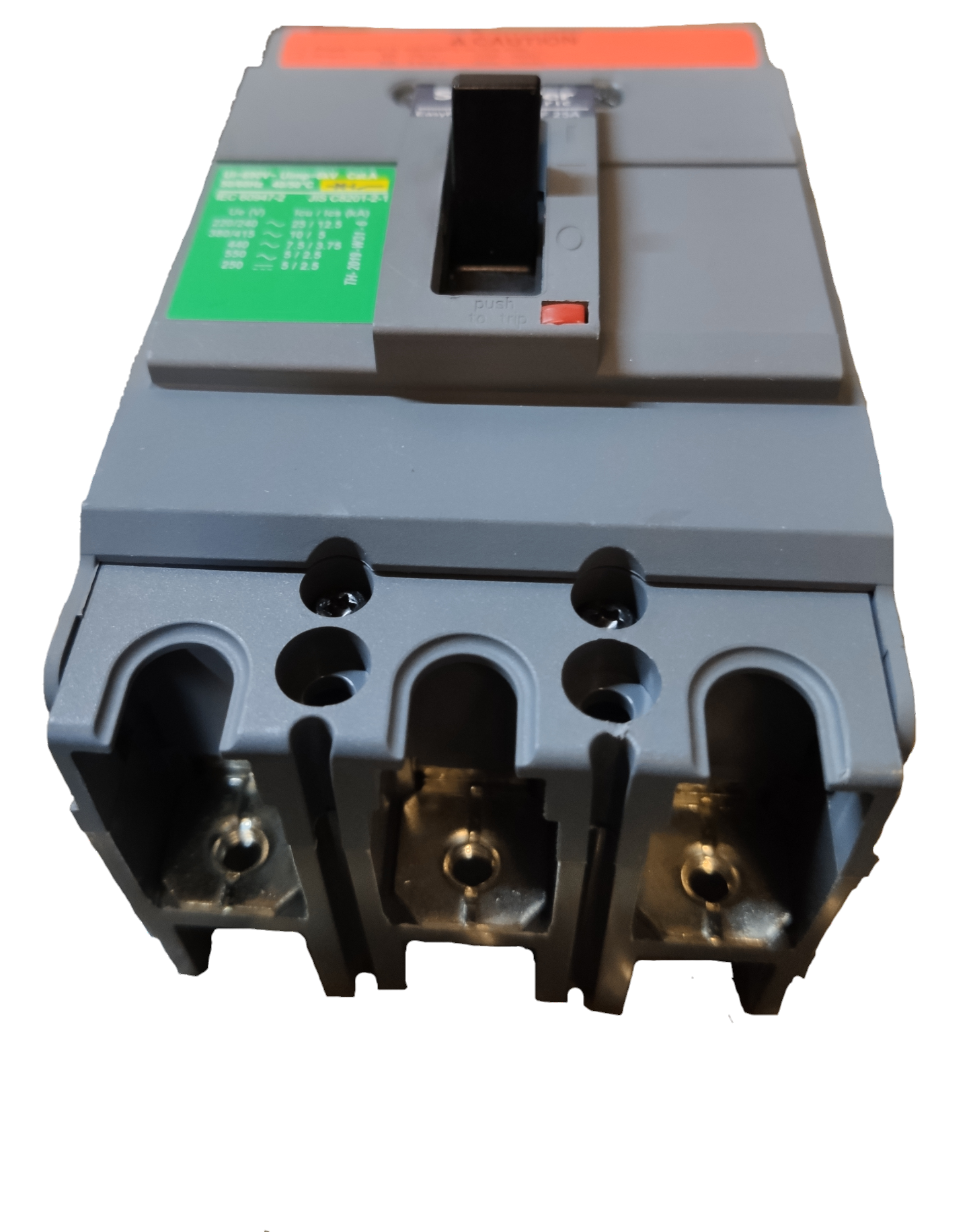 Schneider 25A 3 Pole Industrial Circuit Breaker with gray casing and black handle
