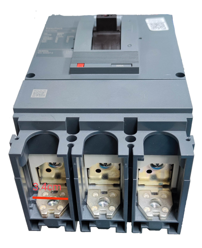 Schneider 350A 3 Pole Industrial Circuit Breaker with gray casing and heavy-duty connectors
