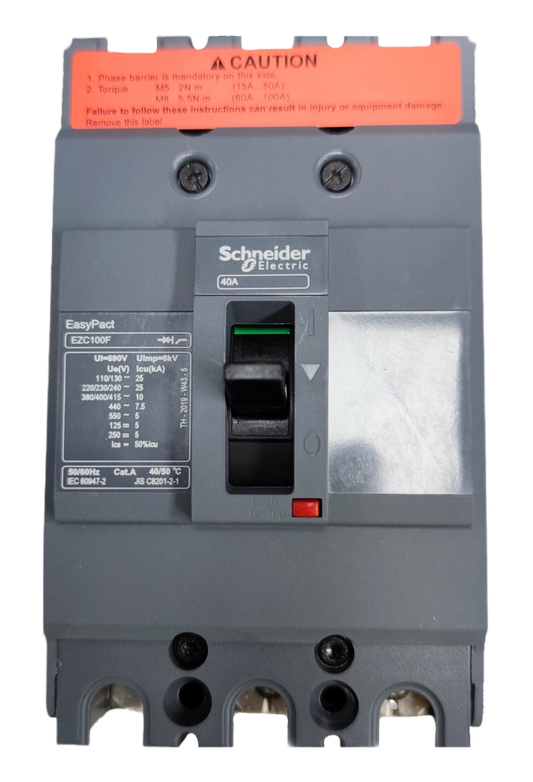 Schneider 40A 3 Pole Industrial Circuit Breaker 100AF with EasyPact EZC100F model gray casing