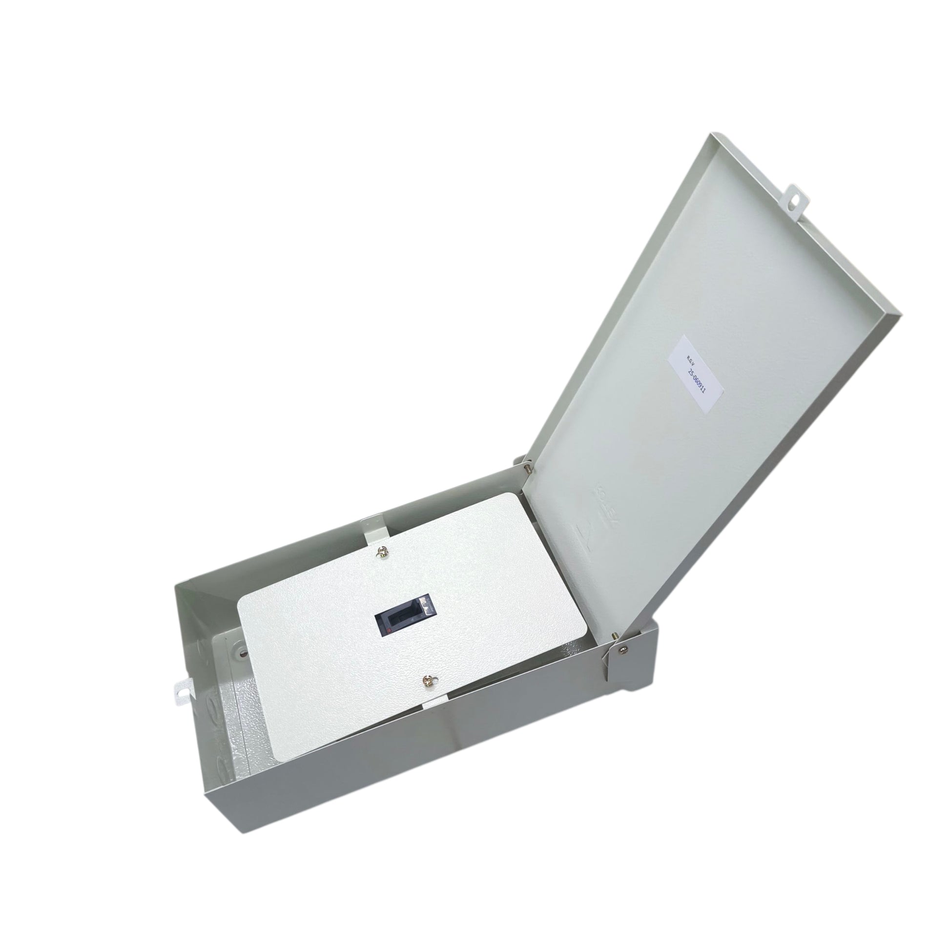 Open Schneider 50A MCCB with Nema 3R enclosure for reliable electrical protection outdoors