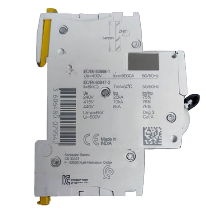 Schneider 6A 2 pole miniature circuit breaker white electrical component with technical specifications