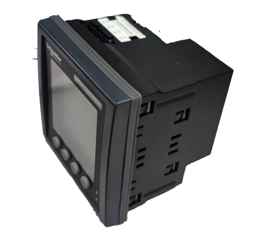 Schneider digital power meter with display screen and control buttons for electrical testing