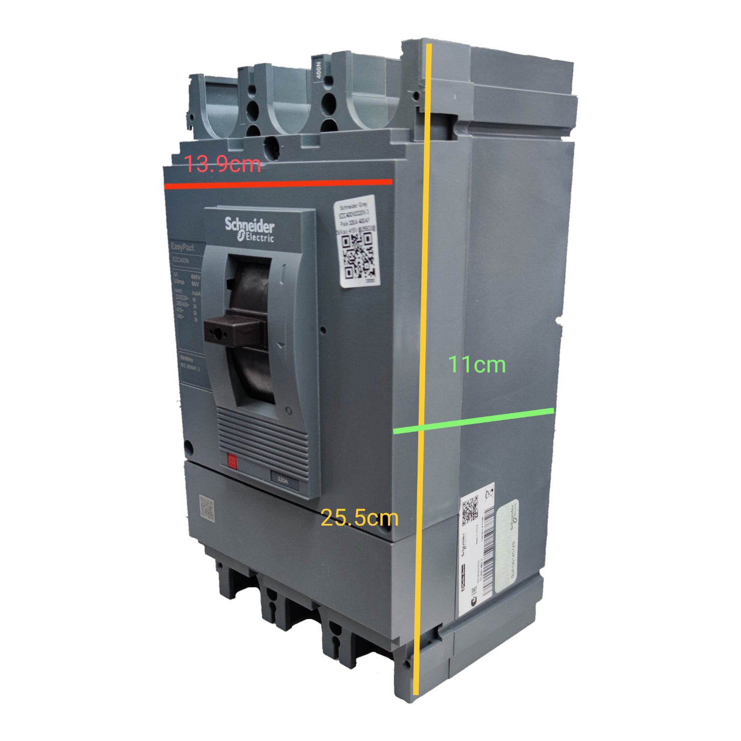 Schneider 350A 3 Pole Industrial Circuit Breaker with dimensions for electrical protection