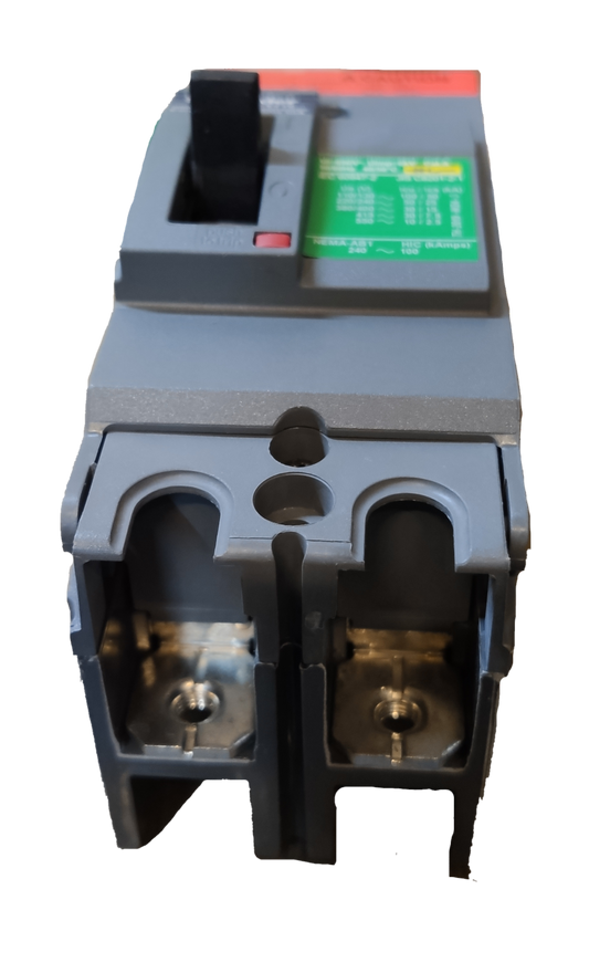Schneider 40A 2 Pole Breaker Industrial Easy Pact circuit breaker front view showing dual terminals and toggle switch