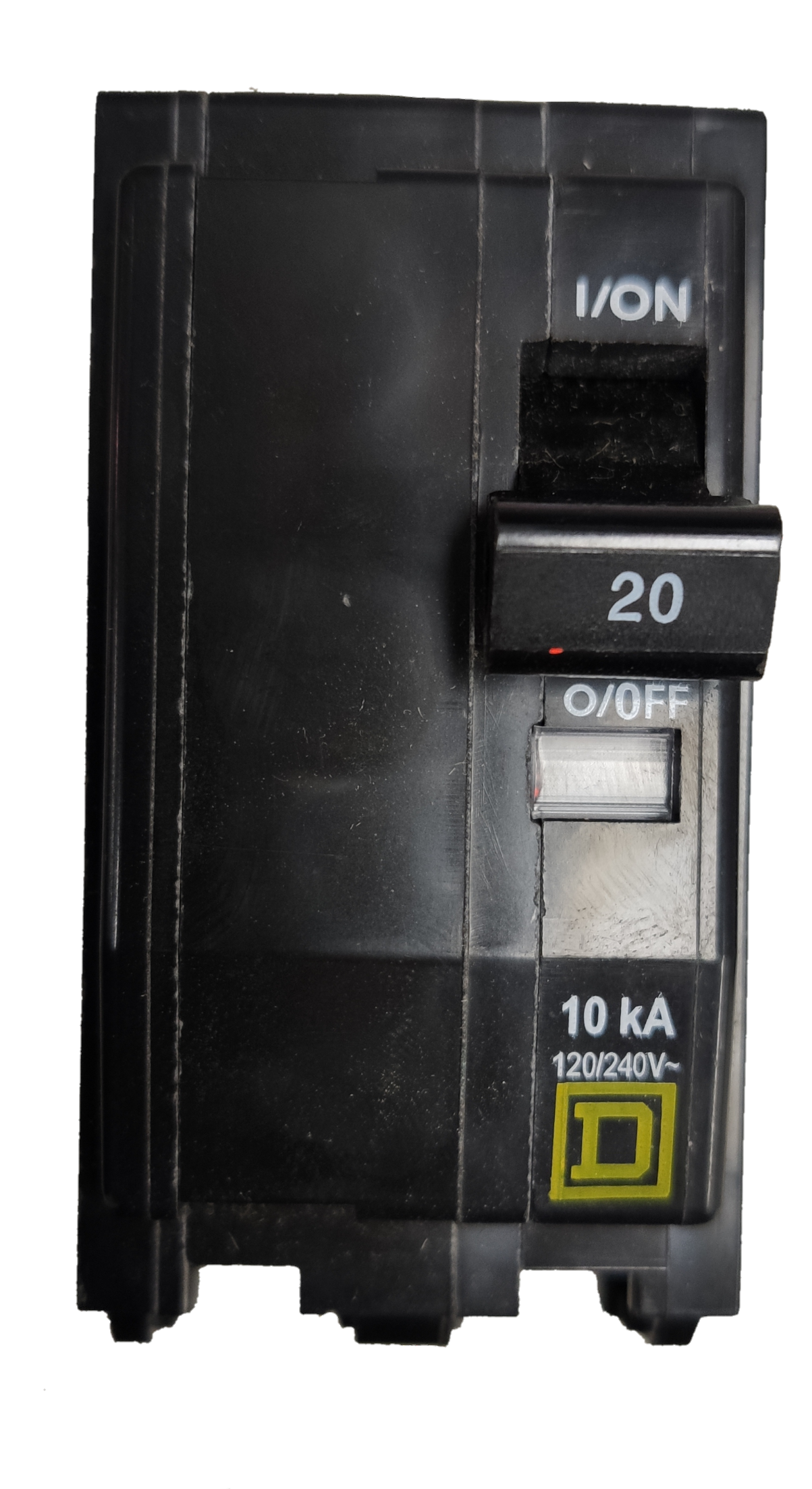 Square D Circuit Breaker 20A 2 Pole QOB black electrical circuitry part with on off switch