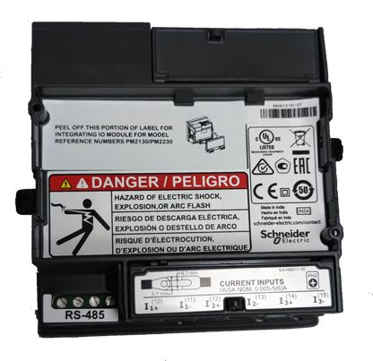 Schneider Power Meter METSEPM2120 electrical trade tool with safety warning labels and RS-485 connection