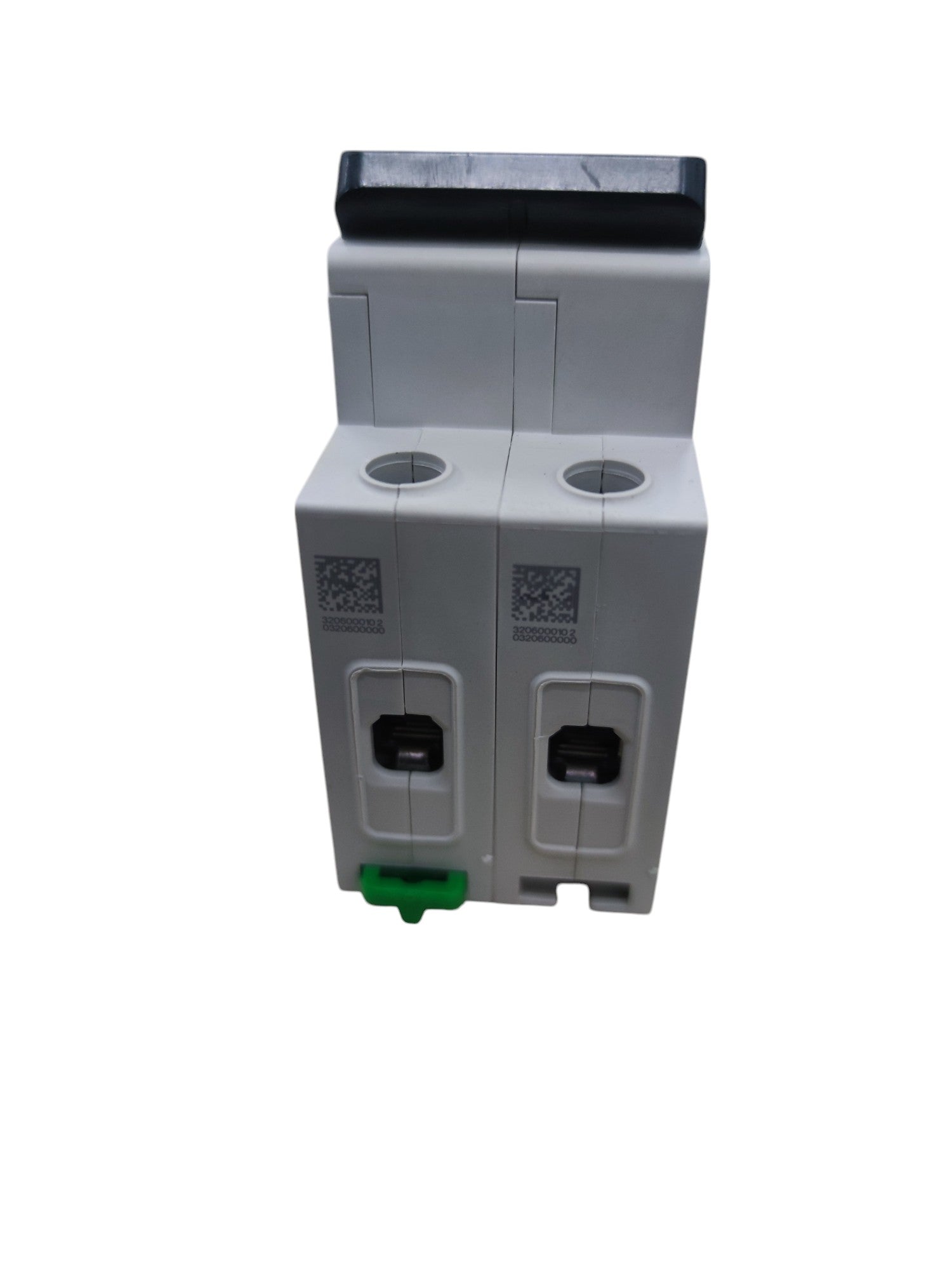 Schneider Easy9 2 pole circuit breaker white modular DIN rail mount dual pole switch with green test tab