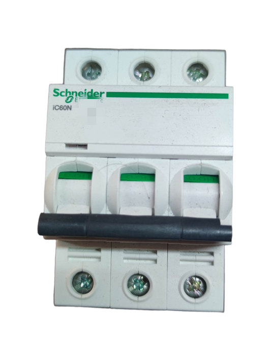 Schneider Miniature Circuit Breaker 20A 3 Pole white electrical component with green markings