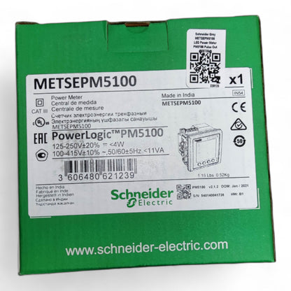 Schneider Power Meter METSEPM5100 packaged in a green box, designed for electrical measurement