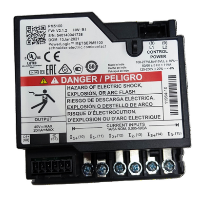 Schneider Power Meter METSEPM5100 Electrical Testing Tool with Safety Hazard Labels