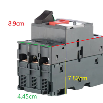 Schneider three pole breaker module TeSys 3 Phase 20A-25A Max 690V with front terminals and dimension markings