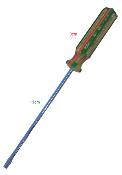 Screw Driver Made in Japan Rubicon with a green handle and a sleek design, measuring 13cm in length