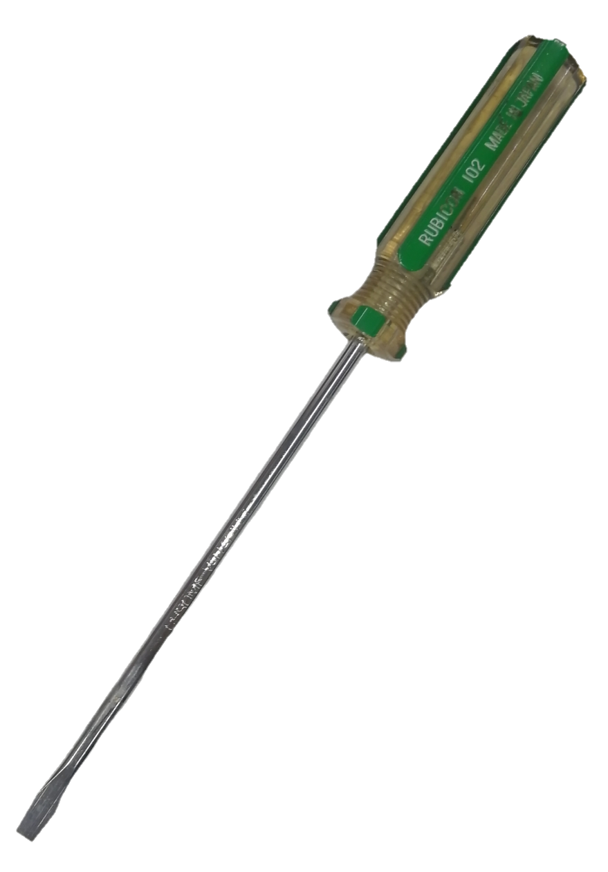 Screw Driver Made in Japan Rubicon with a clear plastic handle and durable metal tip