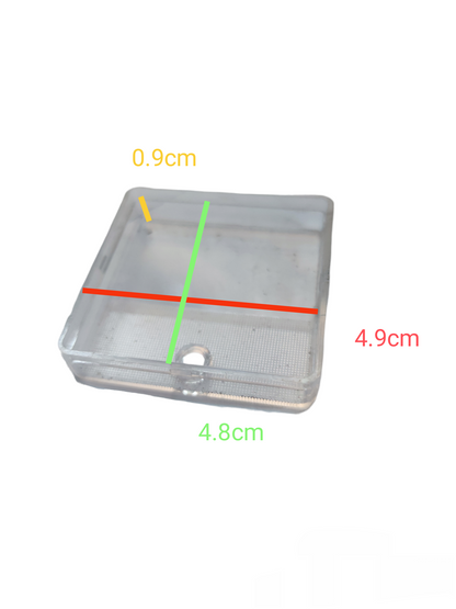 Transparent SD-50 Panel Meter Cover made of clear plastic with precise dimensions for electrical circuitry