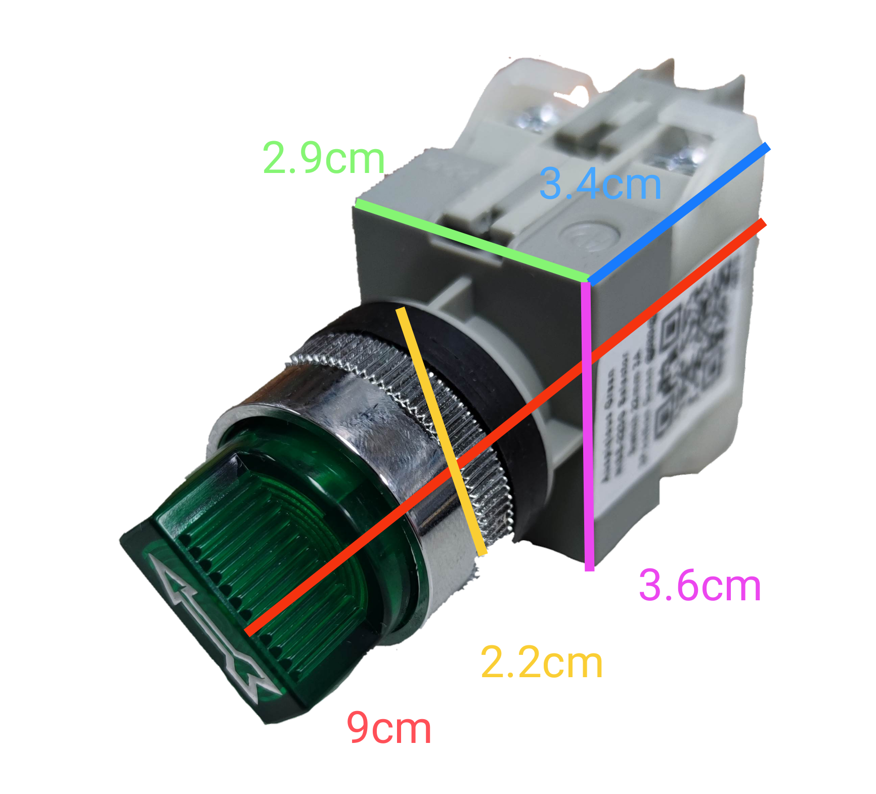 Auspicious 22mm selector switch green with detailed dimensions for power points switches and plugs