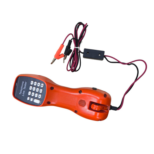 Senter Telephone Line Teste orange handheld line tester with keypad speaker and alligator clip leads