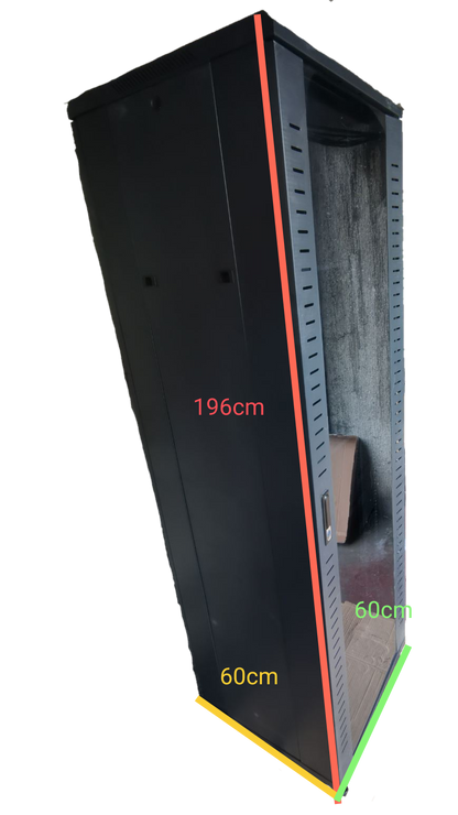 Grippes Server Rack 42U 60cm x 60cm x 196cm black metal frame with perforated sides for electrical circuitry parts