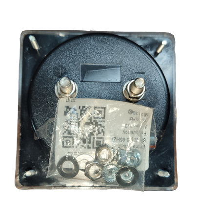 Back view of 3x3 Hz Meter 220V Panel Meter showing terminals and mounting hardware against black background